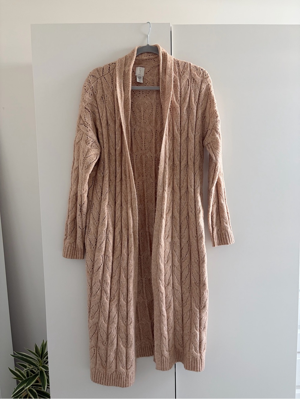Joie Long Open-Front Cable Knit Cardigan Sweater - Beige